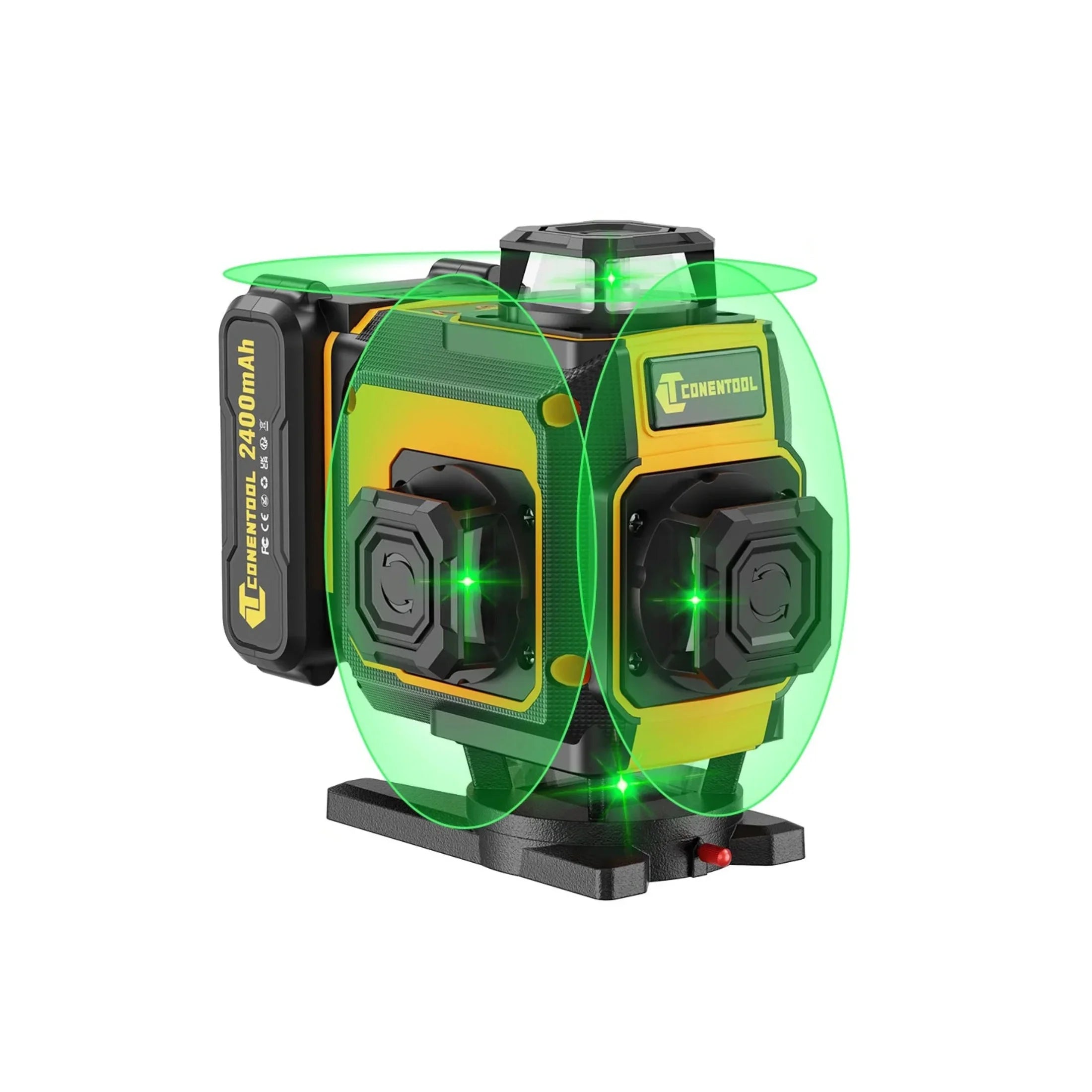 Green laser level with 360° cross lines, 2400mAh battery, self-leveling for construction and alignment tasks